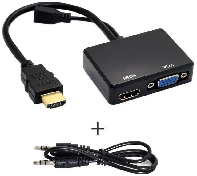 Alt view image 7 of 7 - WRIARICH HDMI to VGA + HDMI Female Splitter Adapter with Audio Port, Dual Display Video Converter Cable for PC HDTV Monitor