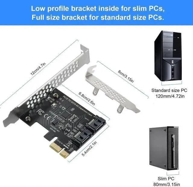Alt view image 3 of 7 - WRIARICH 2-Port SATA 3.0 PCIe Expansion Card, 6Gbps SATA Controller Compatible with PCI-E x2/x4/x8/x16, Supports SSD HDD Windows Linux