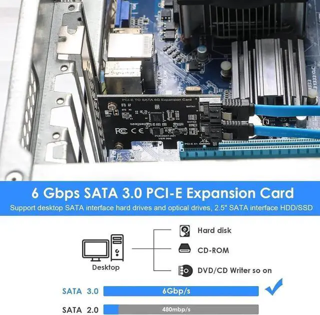 Alt view image 4 of 7 - WRIARICH 2-Port SATA 3.0 PCIe Expansion Card, 6Gbps SATA Controller Compatible with PCI-E x2/x4/x8/x16, Supports SSD HDD Windows Linux