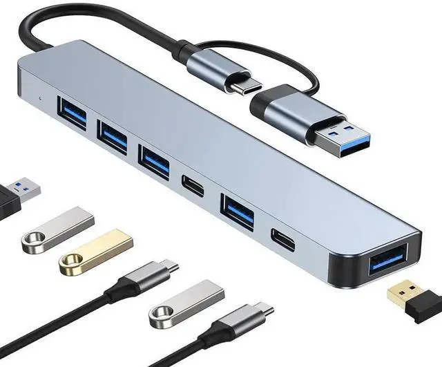 Main image of WRIARICH Aluminum 7-in-1 USB C Multiport Hub Splitter, 5 USB 3.0 + 2 USB-C Ports Portable Adapter Compatible with MacBook, iPad, Laptops, PS4, Xbox, HDD, Printer, Mouse, Keyboard, HP
