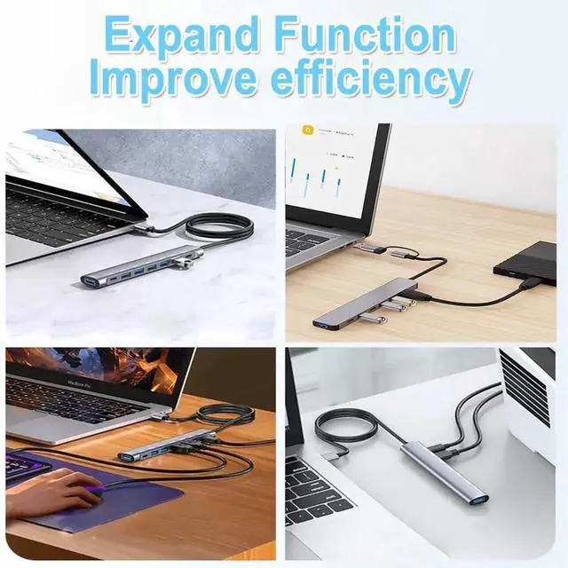 Alt view image 2 of 7 - WRIARICH Aluminum 7-in-1 USB C Multiport Hub Splitter, 5 USB 3.0 + 2 USB-C Ports Portable Adapter Compatible with MacBook, iPad, Laptops, PS4, Xbox, HDD, Printer, Mouse, Keyboard, HP