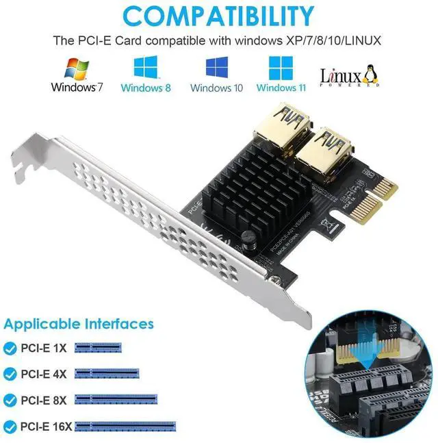 Alt view image 4 of 7 - WRIARICH PCI-E 1 to 2 Riser Card, USB 3.0 Expansion Adapter for Mining