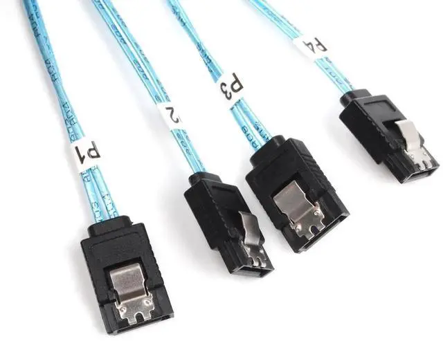 Alt view image 3 of 6 - WRIARICH 1M SFF-8088 26Pin External Mini SAS Male to 4 SATA 7Pin Female Breakout Cable with Locking Latches, 3.3FT External RAID Controller to Hard Drive Backplane Cable