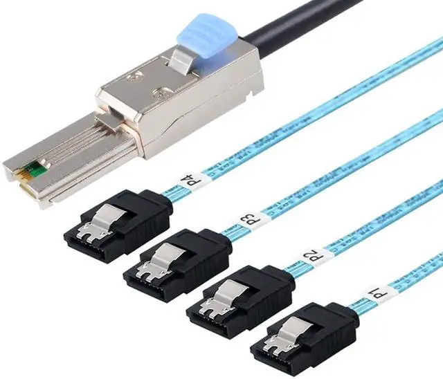 Main image of WRIARICH 1M SFF-8088 26Pin External Mini SAS Male to 4 SATA 7Pin Female Breakout Cable with Locking Latches, 3.3FT External RAID Controller to Hard Drive Backplane Cable