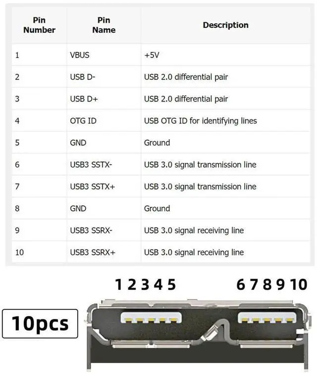 Alt view image 3 of 6 - WRIARICH 10Pcs Micro USB 3.0 10Pin Female Socket, SMT Board Mount Connector 5.2mm Height for SSD & USB Hard Drive