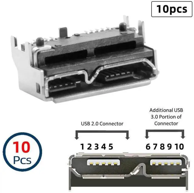 Alt view image 6 of 6 - WRIARICH 10Pcs Micro USB 3.0 10Pin Female Socket, SMT Board Mount Connector 5.2mm Height for SSD & USB Hard Drive