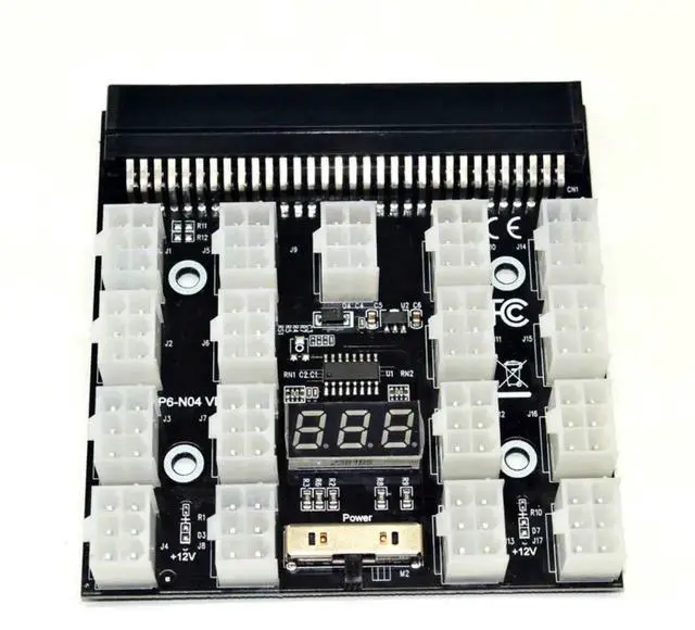 Main image of WRIARICH 12V PCI-E 17-Port 6Pin Server PSU Breakout Board Adapter, HP Server Power Supply Converter for BTC ETH GPU Mining Rig & Antminer Equipment