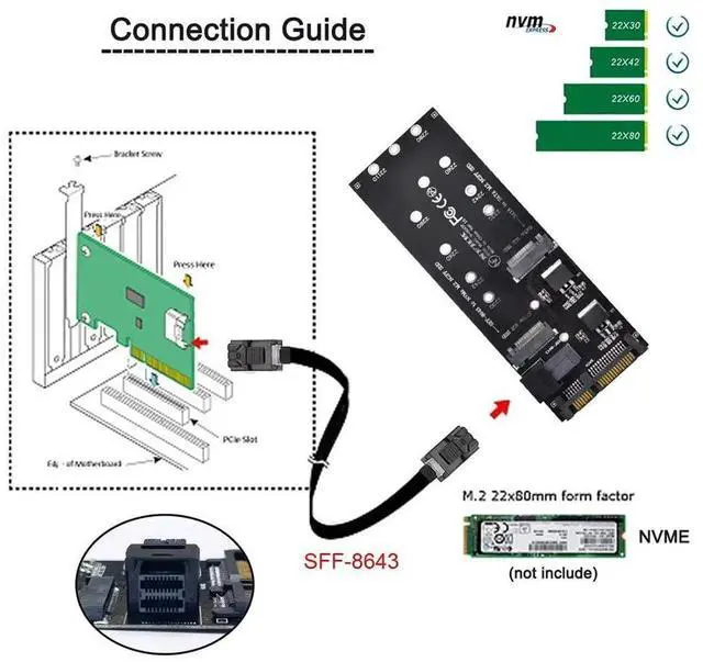 Alt view image 3 of 7 - WRIARICH M.2 NGFF NVMe PCIe SSD to SFF-8643 Expansion Adapter Card, M.2 to HD Mini SAS SFF-8643 Converter for Desktop Motherboard Storage Expansion