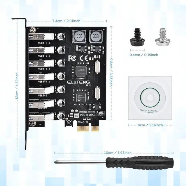 Alt view image 2 of 7 - WRIARICH 7-Port PCIe USB 3.0 Expansion Card, 5Gbps High Speed