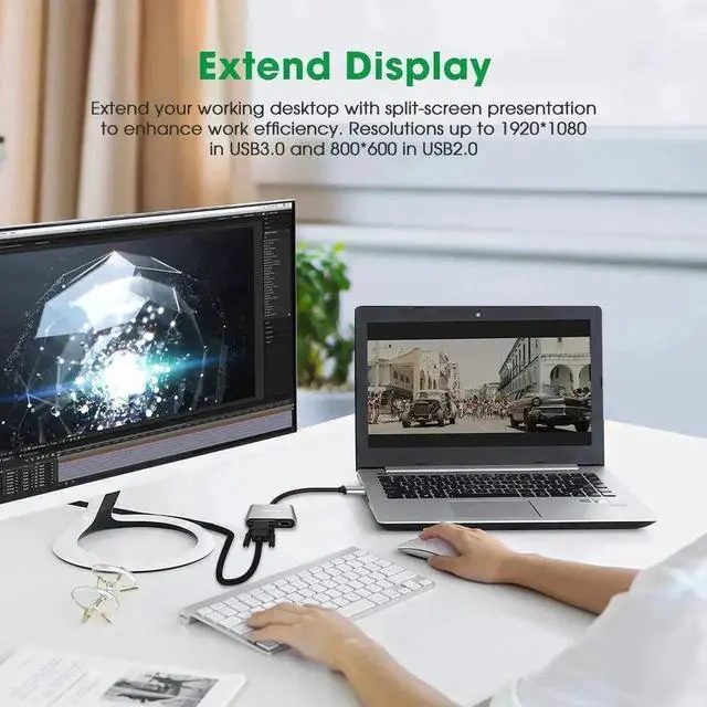 Alt view image 5 of 7 - WRIARICH 2 in 1 USB 3.0 to HDMI VGA Adapter, 1080P Dual Display Converter with Built-in Driver, Simultaneous HDMI & VGA Output, Only for Windows 7/8/10, Not Support Mac OS, Linux & Vista