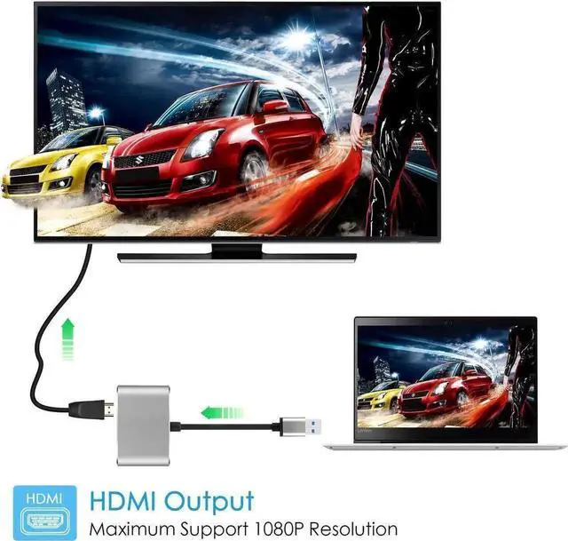 Alt view image 6 of 7 - WRIARICH 2 in 1 USB 3.0 to HDMI VGA Adapter, 1080P Dual Display Converter with Built-in Driver, Simultaneous HDMI & VGA Output, Only for Windows 7/8/10, Not Support Mac OS, Linux & Vista