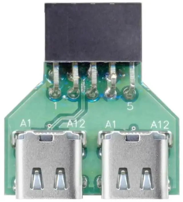 Main image of WRIARICH Dual USB-C Female to USB 2.0 Motherboard Header Adapter, 9Pin/10Pin Internal PCBA Converter, 480Mbps USB 2.0 Speed for PC Front Panel