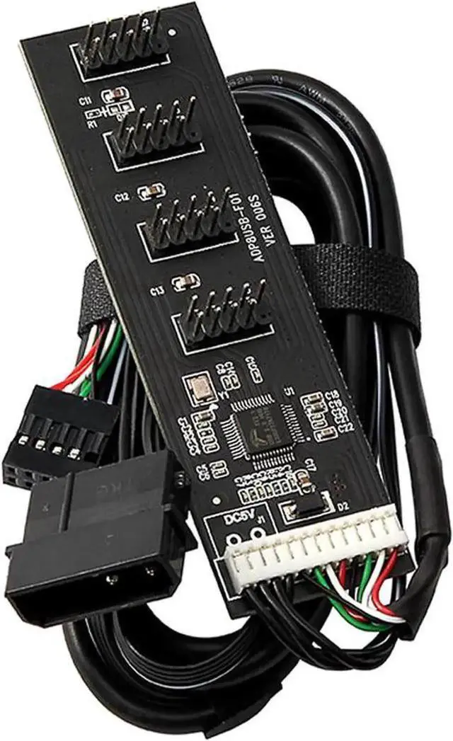 Alt view image 4 of 5 - WRIARICH 4-Port USB 2.0 9Pin Header Splitter Hub, 1 to 4 Internal Motherboard USB 9Pin Extension Adapter with Molex Power & 1.64FT Cable