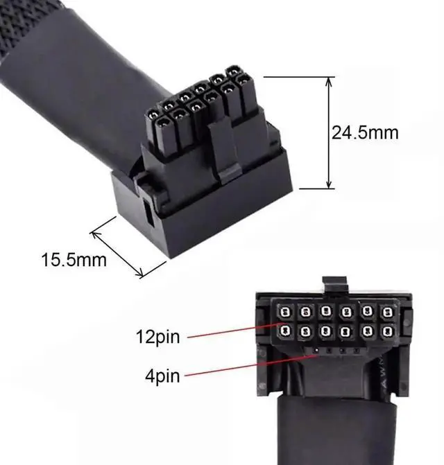Alt view image 2 of 7 - WRIARICH ATX 3.0 PCIe 5.0 12VHPWR Male to Female 90° Down-Angled GPU Sleeved Extension Cable, 600W 16Pin(12+4) Power Extender