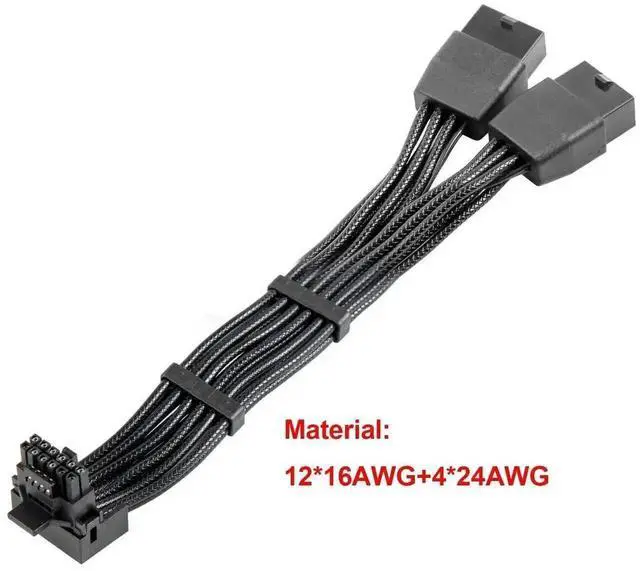 Alt view image 2 of 6 - Type B 90 Degree Right Angle 12VHPWR GPU Power Adapter Cable, PCIe 5.0 16Pin(12+4) Male to Dual 8Pin Female Extender, 16AWG High Current Wire, Compatible with RTX 3090Ti/4070Ti/4080/4090 Graphics Card