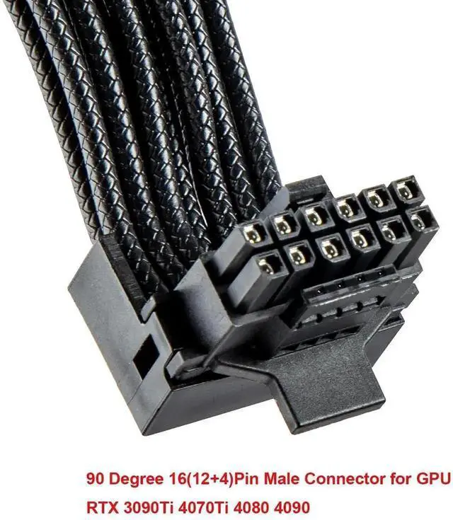 Alt view image 3 of 6 - Type B 90 Degree Right Angle 12VHPWR GPU Power Adapter Cable, PCIe 5.0 16Pin(12+4) Male to Dual 8Pin Female Extender, 16AWG High Current Wire, Compatible with RTX 3090Ti/4070Ti/4080/4090 Graphics Card