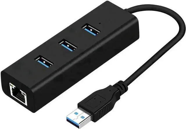 Main image of WRIARICH Upgraded USB 3.0 Gigabit Ethernet Adapter with 3-Port USB 3.0 Hub, 10/100/1000 Mbps RJ45 LAN Converter, Portable Docking Station for Laptops Ultrabooks Tablets, Black