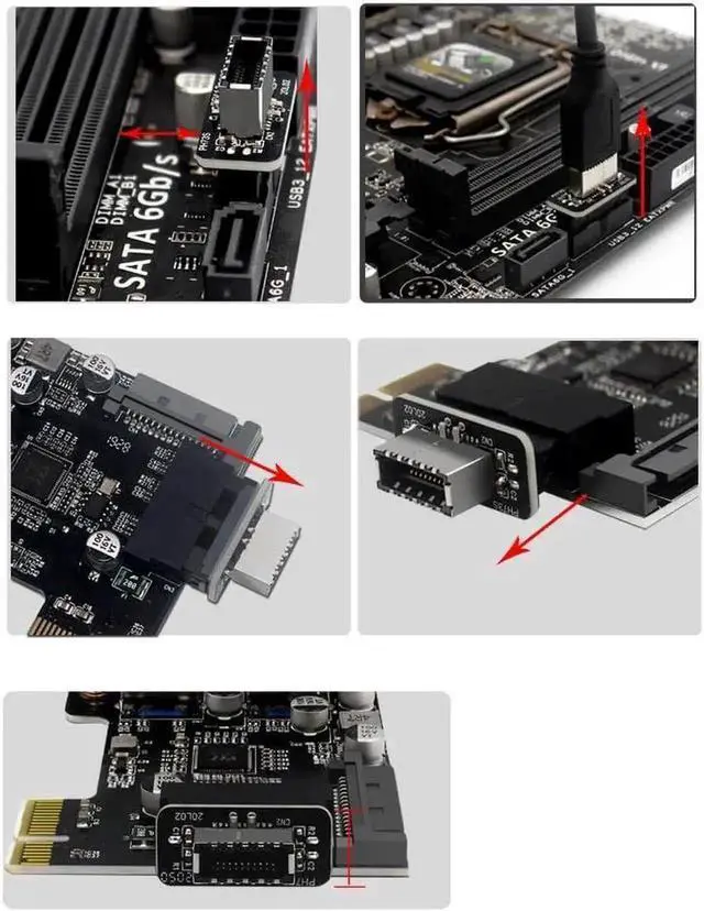 Alt view image 4 of 6 - WRIARICH Vertical USB 3.2 Gen1 20Pin to Gen2 Type-E Key-A Header Adapter, USB 3.0 20Pin to USB 3.1 Type-C Front Panel Header Converter for Motherboard