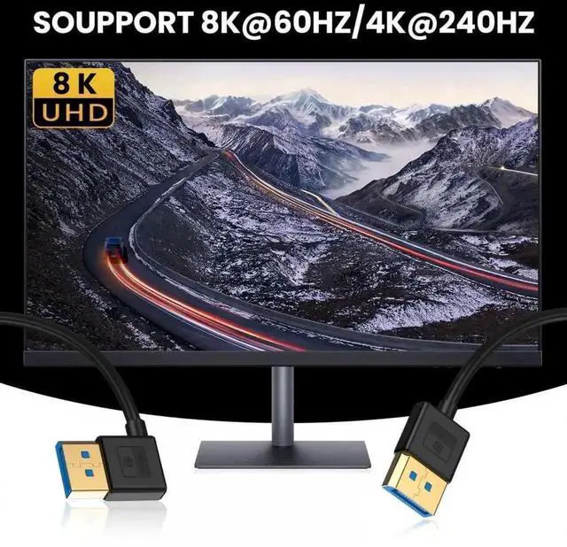 Alt view image 4 of 7 - WRIARICH 100cm Ultrafine Left 90 Degree DP 1.4 Cable, Male to Male Slim DisplayPort Cord Supports 8K@60Hz, 4K@144Hz HDR FreeSync G-Sync for PC Laptop GPU Gaming Monitor