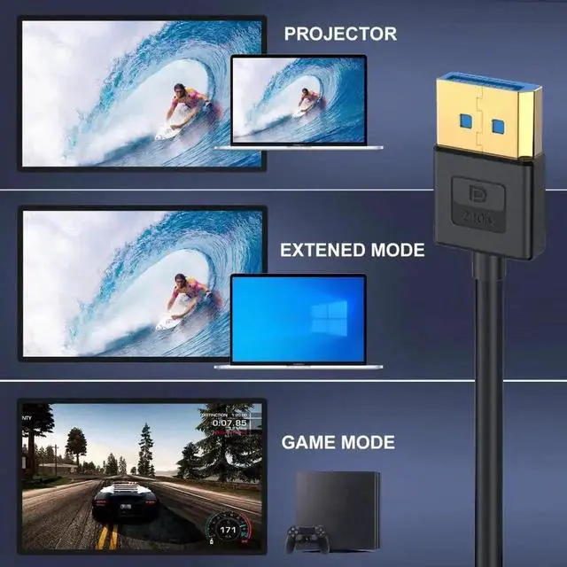 Alt view image 5 of 7 - WRIARICH 100cm Ultrafine Left 90 Degree DP 1.4 Cable, Male to Male Slim DisplayPort Cord Supports 8K@60Hz, 4K@144Hz HDR FreeSync G-Sync for PC Laptop GPU Gaming Monitor