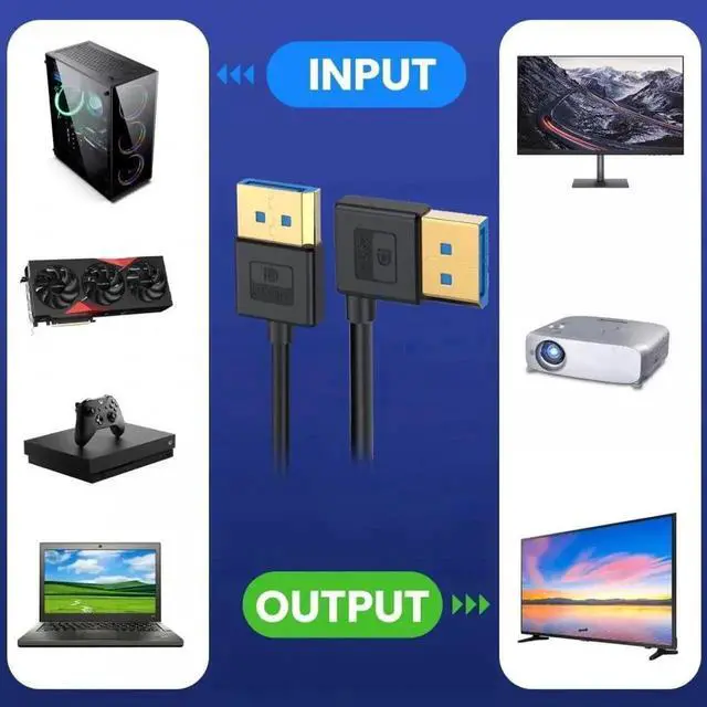 Alt view image 7 of 7 - WRIARICH 100cm Ultrafine Left 90 Degree DP 1.4 Cable, Male to Male Slim DisplayPort Cord Supports 8K@60Hz, 4K@144Hz HDR FreeSync G-Sync for PC Laptop GPU Gaming Monitor