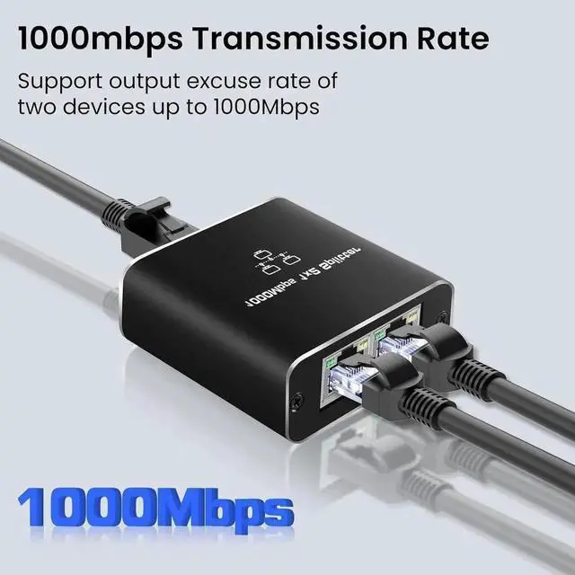 Alt view image 6 of 7 - WRIARICH 1 to 2 RJ45 Gigabit Ethernet Splitter, 1000Mbps LAN Network Splitter with USB Power Cord, Dual-Device Simultaneous Work Ethernet Adapter for Cat5 Cat5e Cat6 Cat7 Cat8 Cable