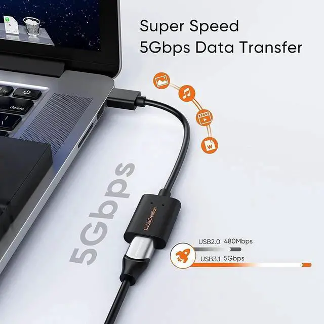 Alt view image 2 of 7 - WRIARICH USB 3.1 USB-C Female to USB-A Male Adapter Cable, 5Gbps Speed for Laptops, Oculus Quest, StreamCam & USB-A Devices