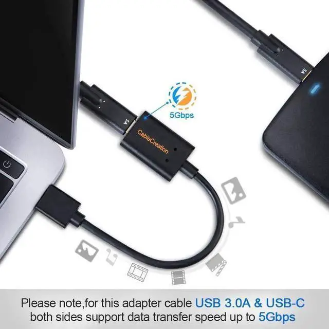 Alt view image 7 of 7 - WRIARICH USB 3.1 USB-C Female to USB-A Male Adapter Cable, 5Gbps Speed for Laptops, Oculus Quest, StreamCam & USB-A Devices
