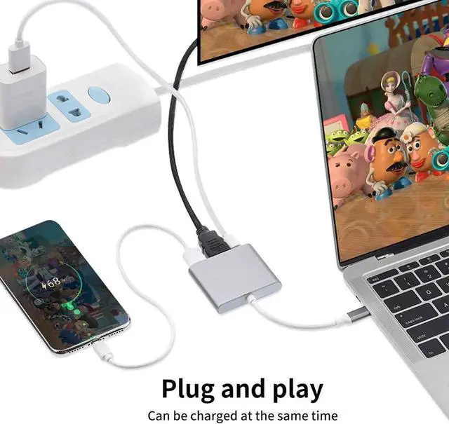 Alt view image 2 of 5 - WRIARICH Gray USB-C to HDMI Multiport Adapter, USB 3.1 Type-C to 4K HDMI Converter with USB 3.0 Port, Digital AV Adapter for MacBook Pro, Smartphones, Monitor & Projector