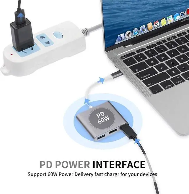 Alt view image 5 of 5 - WRIARICH Gray USB-C to HDMI Multiport Adapter, USB 3.1 Type-C to 4K HDMI Converter with USB 3.0 Port, Digital AV Adapter for MacBook Pro, Smartphones, Monitor & Projector
