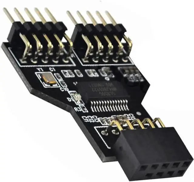 Alt view image 2 of 6 - WRIARICH 1PCS USB 2.0 9Pin Header 1-in-2 Splitter PCB Board, 9Pin Female to Dual Male Internal USB Hub Adapter, Compatible with RGB Headers, No Cable Included