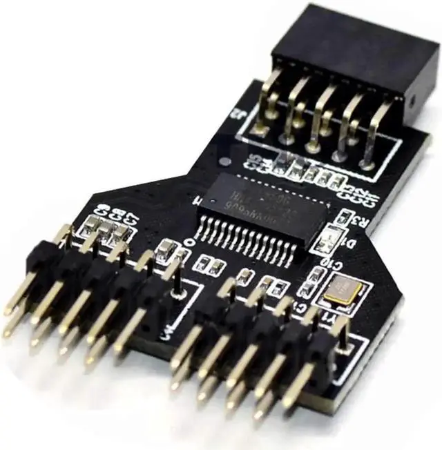 Alt view image 5 of 6 - WRIARICH 1PCS USB 2.0 9Pin Header 1-in-2 Splitter PCB Board, 9Pin Female to Dual Male Internal USB Hub Adapter, Compatible with RGB Headers, No Cable Included
