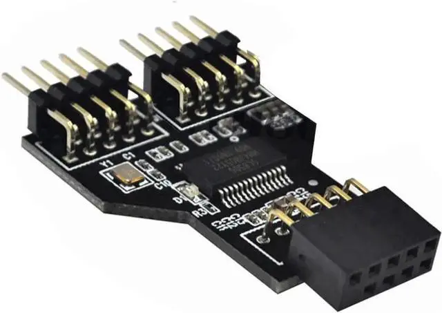 Alt view image 6 of 6 - WRIARICH 1PCS USB 2.0 9Pin Header 1-in-2 Splitter PCB Board, 9Pin Female to Dual Male Internal USB Hub Adapter, Compatible with RGB Headers, No Cable Included