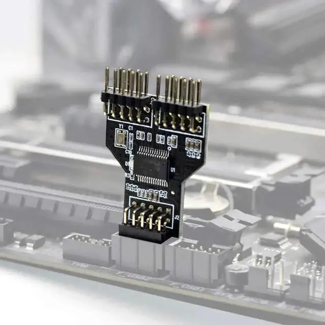 Alt view image 4 of 6 - WRIARICH 1PCS USB 2.0 9Pin Header 1-in-2 Splitter PCB Board, 9Pin Female to Dual Male Internal USB Hub Adapter, Compatible with RGB Headers, No Cable Included