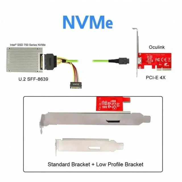 Alt view image 4 of 7 - WRIARICH PCIe 3.0 / PCIe 4.0 x4 to External OCuLink Host Adapter Card, SFF-8612 SFF-8611 Port Converter for PCIe NVMe SSD, with Full Height Mount Bracket