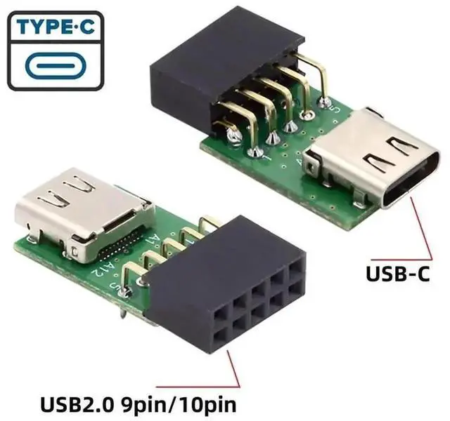 Alt view image 5 of 7 - WRIARICH Single Port USB-C Female to Motherboard 9Pin/10Pin USB2.0 Header Adapter PCBA, USB3.1 Type-C Female to Internal 9PIN Splitter Support 480Mbps for PC Front Panel