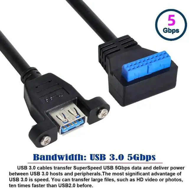 Alt view image 4 of 7 - WRIARICH 90° Up Angled USB 3.0 Cable, Single Screw-Mount USB-A Female to Motherboard 20Pin Internal Header Adapter Wire