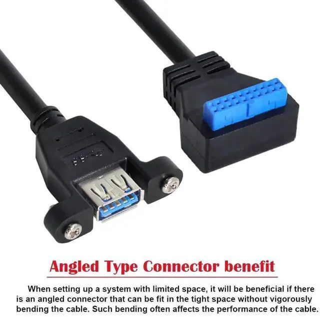 Alt view image 3 of 7 - WRIARICH 90° Up Angled USB 3.0 Cable, Single Screw-Mount USB-A Female to Motherboard 20Pin Internal Header Adapter Wire