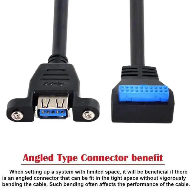 Alt view image 2 of 7 - WRIARICH Down 90 Degree Angled USB 3.0 Front Panel Cable, Single USB-A Female Screw Mount Bracket to Motherboard 20Pin Internal Header