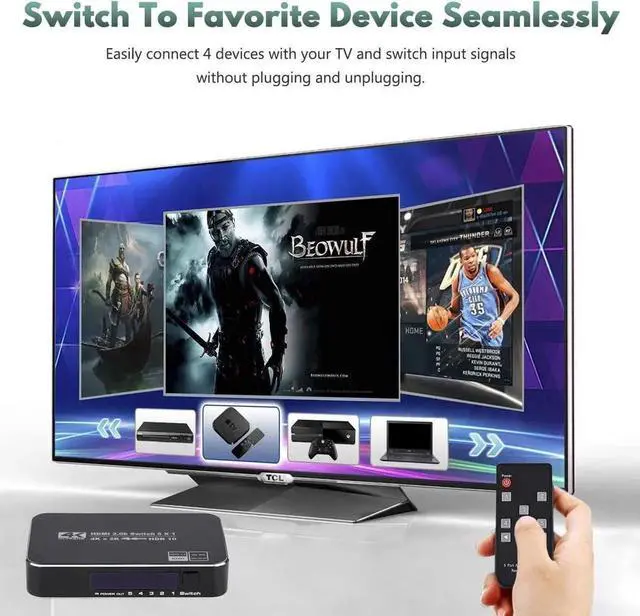 Alt view image 3 of 7 - WRIARICH 5 in 1 Out HDMI Switch 4K@60Hz with Remote Control, 5 Port HDMI Switcher Selector Support HDR10, HDCP 2.2, 3D, Dolby DTS, Compatible with Fire Stick, HDTV, PS4, Game Consoles OZQ3-3
