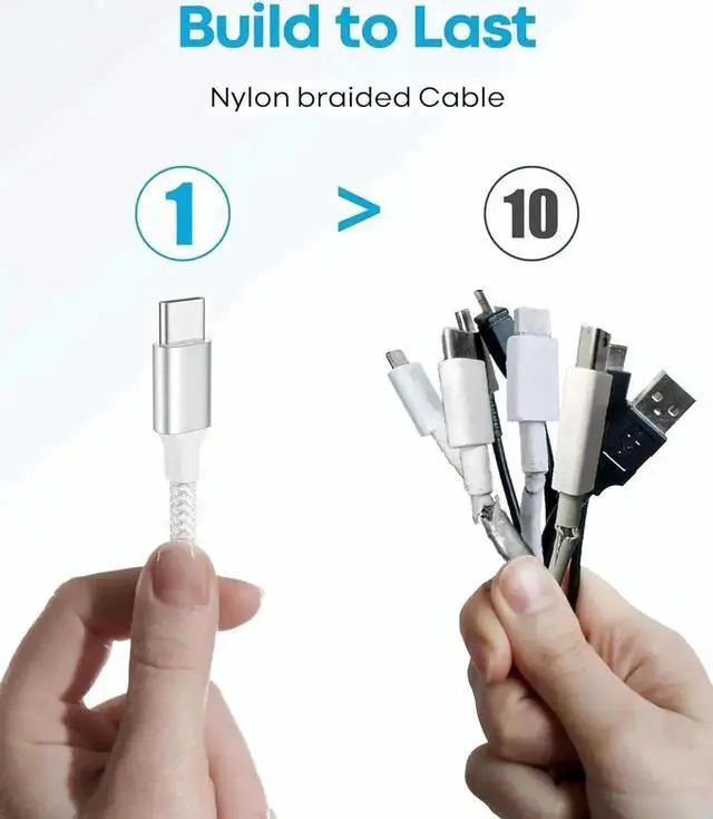 Alt view image 6 of 7 - WRIARICH 5 Pack Braided USB-A to USB-C Fast Charging Cables 3FT×2 + 6FT×2 + 10FT, Compatible with iPhone 15 Series, Samsung Galaxy, Pixel, Moto, LG Phones