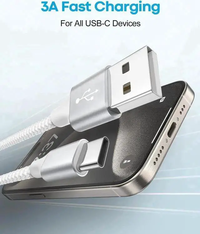 Alt view image 5 of 7 - WRIARICH 5 Pack Braided USB-A to USB-C Fast Charging Cables 3FT×2 + 6FT×2 + 10FT, Compatible with iPhone 15 Series, Samsung Galaxy, Pixel, Moto, LG Phones