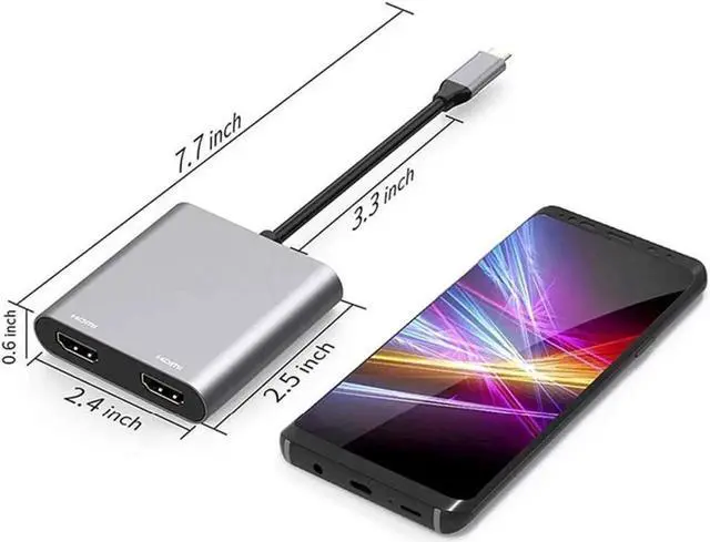 Alt view image 3 of 7 - WRIARICH Gray USB C Multiport Adapter Hub, USB C to Dual 4K HDMI Converter with USB 3.0 Port, Compatible with MacBook Pro 2018/2019/2020, Dell XPS 13/15, Surface Book 2 & More USB-C Laptops