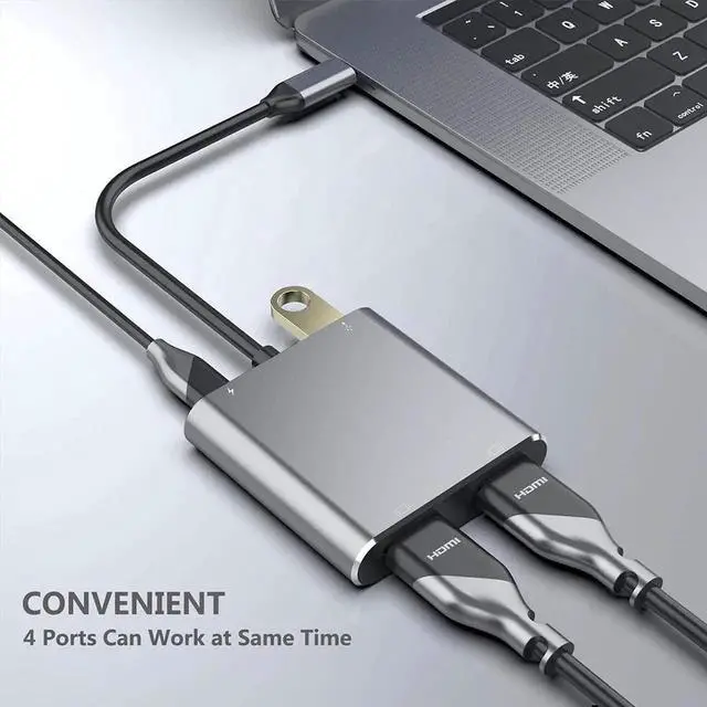 Alt view image 4 of 7 - WRIARICH Gray USB C Multiport Adapter Hub, USB C to Dual 4K HDMI Converter with USB 3.0 Port, Compatible with MacBook Pro 2018/2019/2020, Dell XPS 13/15, Surface Book 2 & More USB-C Laptops