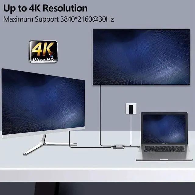 Alt view image 7 of 7 - WRIARICH Gray USB C Multiport Adapter Hub, USB C to Dual 4K HDMI Converter with USB 3.0 Port, Compatible with MacBook Pro 2018/2019/2020, Dell XPS 13/15, Surface Book 2 & More USB-C Laptops
