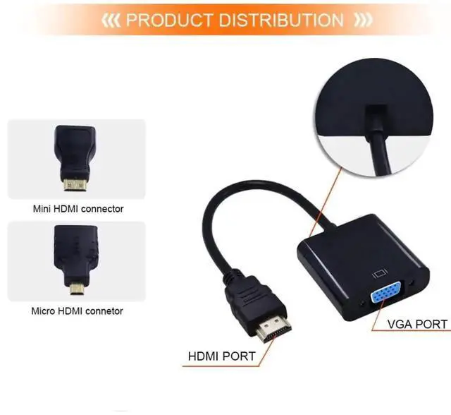 Alt view image 7 of 7 - WRIARICH Gold-Plated HDMI Male to VGA Female Adapter with Micro & Mini HDMI Converters for Laptop Monitor Projector Desktop PC