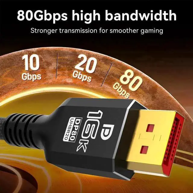 Alt view image 2 of 6 - WRIARICH 6.6FT DP 2.1 DP80 DisplayPort Cable, 80Gbps High Speed DP to DP Cord Supports 16K@60Hz,8K@120Hz,4K@240Hz HDR DSC FreeSync Compatible RTX5090 RX7900XTX Gaming Monitor HDTV