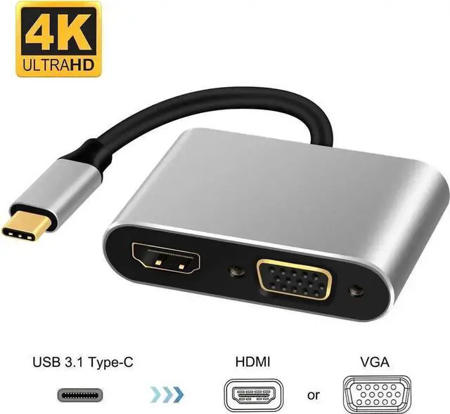 Main image of WRIARICH 2-in-1 USB C to HDMI VGA Adapter, Thunderbolt 3 Compatible Type-C Dual Display Converter for MacBook Pro, 2017 iMac, Chromebook Pixel, Galaxy S8/S8+ & More