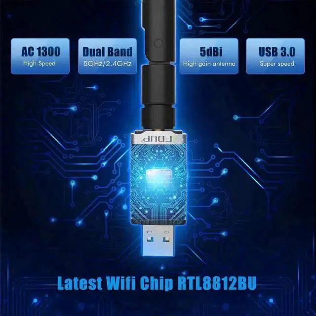 Alt view image 3 of 7 - WRIARICH 1300Mbps USB 3.0 Gaming WiFi Adapter, Dual Band 2.4G/5G 802.11ac Wireless Dongle for Desktop Laptop, Compatible with Windows XP/Vista/7/8/10 & Mac OS 10.6-10.15