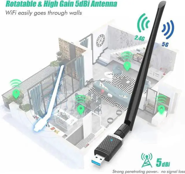 Alt view image 7 of 7 - WRIARICH 1300Mbps USB 3.0 Gaming WiFi Adapter, Dual Band 2.4G/5G 802.11ac Wireless Dongle for Desktop Laptop, Compatible with Windows XP/Vista/7/8/10 & Mac OS 10.6-10.15